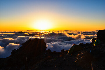 Sunset over a sea of clouds at Mount Yari campsite, Japan Alps