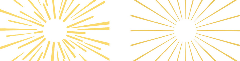 Two abstract sunburst patterns with yellow lines radiating from a central point on a white background