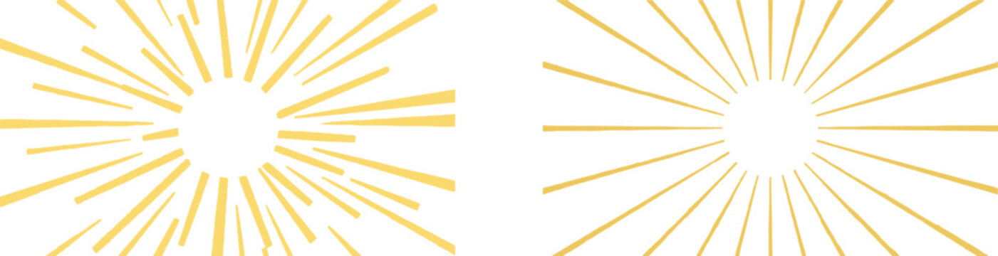 Two abstract sunburst patterns with yellow lines radiating from a central point on a white background