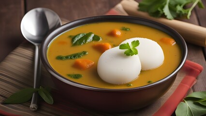 Popular Indian breakfast featuring soft idlis with warm sambar and traditional chutneys