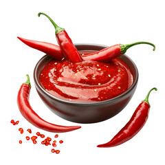Spicy chili sauce with red chili peppers isolated on a white background ai png