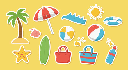 Vibrant Summer Vacation Stickers Beach, Sun, and Fun Illustrations