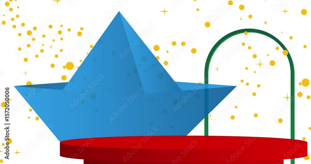 Poster mockup product display with paper ship. animation cylinder pedestal podium. stage showcase video for