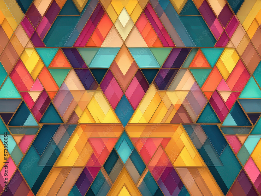 Poster kaleidoscopic triangle mosaic - abstract geometric pattern