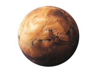 Naklejka premium Red planet with vast canyons and craters against black void mars space, Isolated, Transparent Png