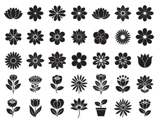 Vector illustration of floral icon set including flower shapes abstract blossoms lotus petals and symmetrical nature patterns