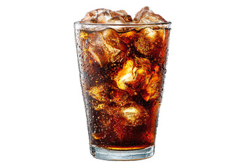 3D Render a glass of cola with ice cubes in it