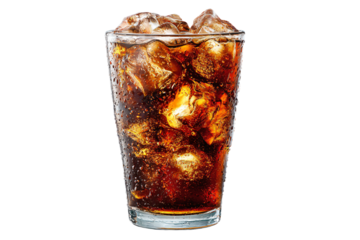 3D Render a glass of cola with ice cubes in it