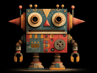 Retro Style Toy Robot on Black Background