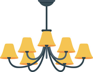 Modern chandelier lighting fixture with yellow lampshades vector illustration