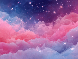 Pink and Blue Abstract Cloudy Sky with Stars Background