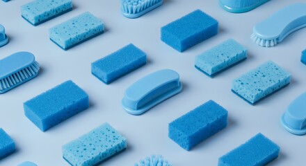Blue Sponge and Brush for Cleaning