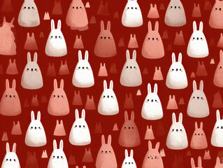 Cute Bunny and Carrot Pattern on Red Background Art