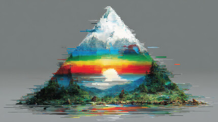 Glitch Art Landscape Pyramid, Digital Pixel Distortion