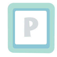 Light gray letter P on a soft pastel block. Ideal vector for learning resources, alphabet games, or classroom design for young children.