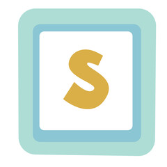  Mustard yellow letter S on a pastel block. Cute vector illustration suitable for alphabet books, educational posters, or early childhood learning tools.