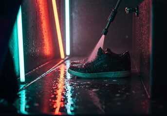 Shoe Cleaning with Water Jet in Neon Setting