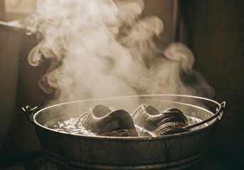 Shoes Soaking in Hot Water