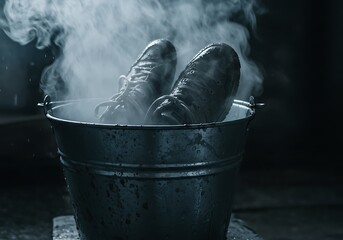 Shoes Soaking in Water Bucket