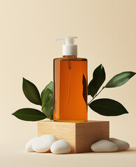 Amber Pump Bottle on Pedestal
