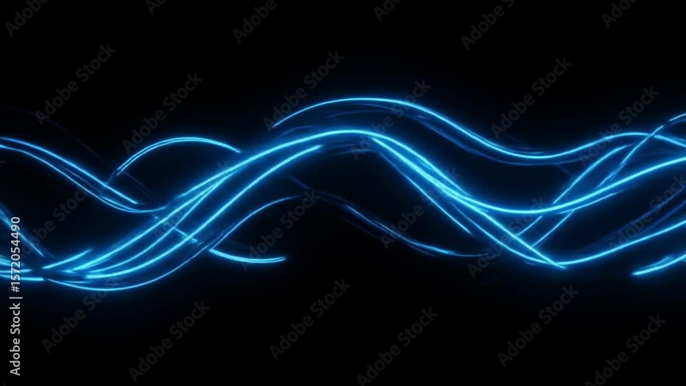 Aufkleber abstract blue glowing lines flowing horizontally against a black background creating a dynamic patte
