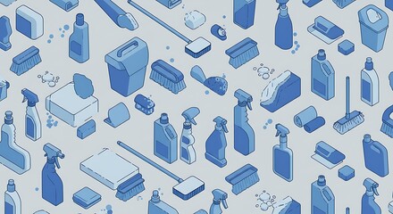 Cleaning Supplies Illustration Isometric Pattern