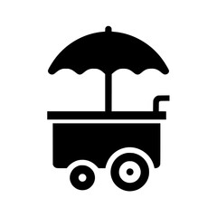 Food cart icon with umbrella cover symbolizing mobile vendor station for street food or beachside refreshment