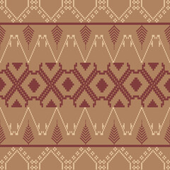 Earthy Tone Traditional Embroidery Art Abstract with Pixel Art Designs for Textile Print