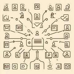 Complex network of user interactions.  Data flow and communication between individuals and systems.  Centralized information hub