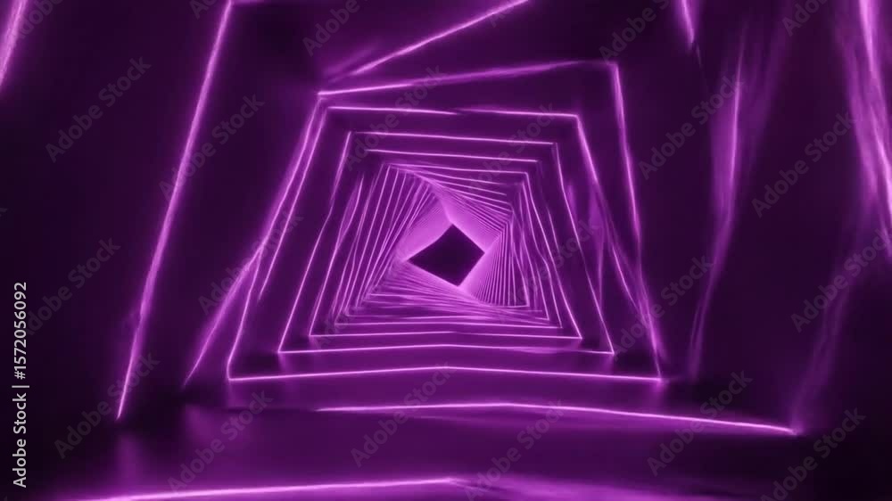Aufkleber a neon purple tunnel with repeating square frames receding into the distance on a dark background