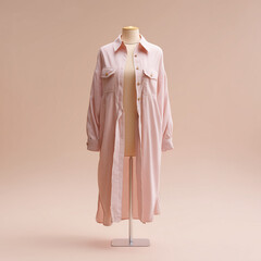 mock up tunic, long pastel colored tunic with casual design, on mannequin, made of lightweight material, long sleeves with buttons on the front, ai generated images.