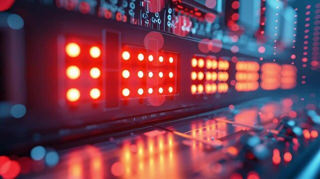 Futuristic animation of IT technician monitoring data flow in a secure server room. Ideal for cybersecurity, cloud technology, and digital infrastructure themes