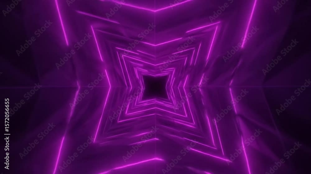 Poster abstract purple neon tunnel with star shaped lines creating a mesmerizing visual experience