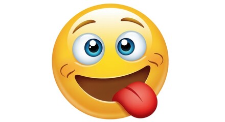 A happy yellow emoji sticking its tongue out isolated on white background