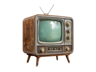Antique wooden television with silver trim and green screen vintage retro, Isolated, Transparent Png
