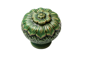 3D Render a green and white ceramic knob with a flower design