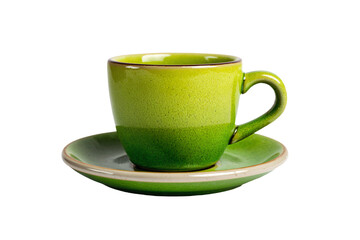 3D Render a green cup and saucer on a white plate