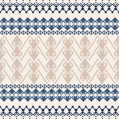 Earthy Tone Traditional Embroidery Art Abstract with Pixel Art Designs for Textile Print