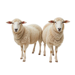 Obraz premium Pair of sheep standing together on a white background 