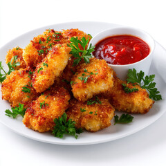 Fototapeta premium Crispy breaded chicken nuggets with ketchup