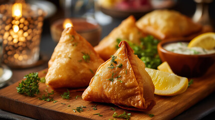 a couple eat Samosa in luxurious restaurant in a hotel