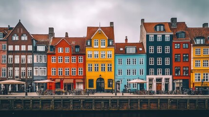 Obraz premium Colorful European buildings along waterway