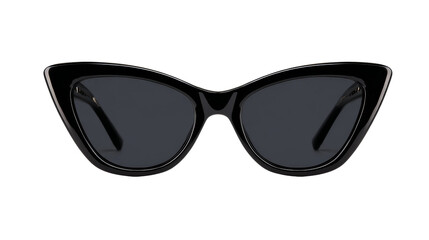 Black cat eye sunglasses feature dark lenses and a glossy frame.
