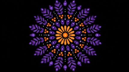 Detailed mandala design in shades of purple and orange.