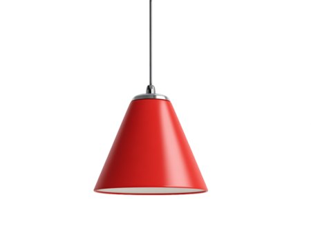 Red Conical Pendant Lamp with Silver Top, PNG