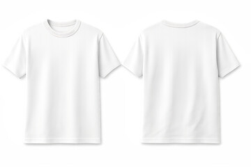 Men's white blank T-shirt template,from two sides, natural shape on invisible mannequin, for your design mockup for print, isolated on transparent background.