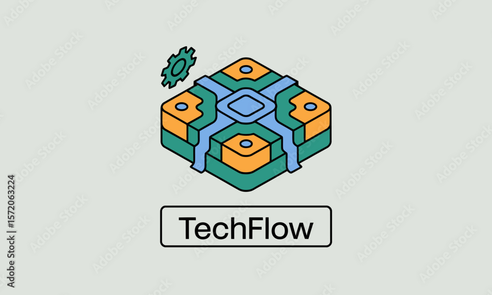 Aufkleber techflow logo design: abstract icon representing technological process, isolated on white background
