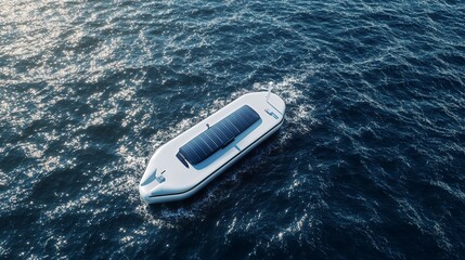 Innovative Solar Powered Boat Floating on a Deep Blue Ocean Surface