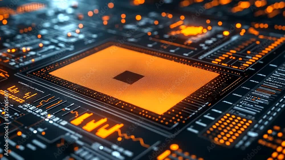 Poster technological advancement of modern computer hardware with integrated circuit board