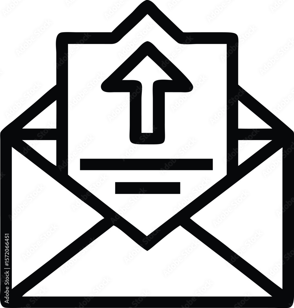 Poster a black and white icon shows an email with an arrow for uploading a file